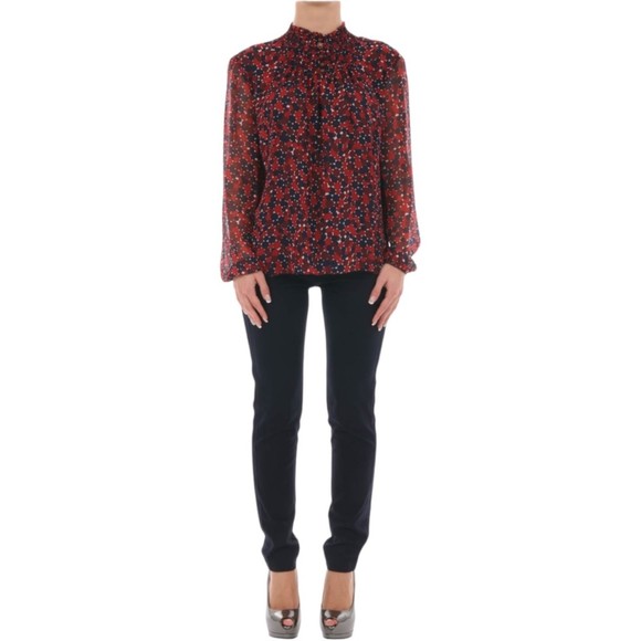 Diane Von Furstenberg Tops - Diane Von Furstenberg Aleni SILK Smocked Long Sleeve Blouse Red Blue Geometric 2